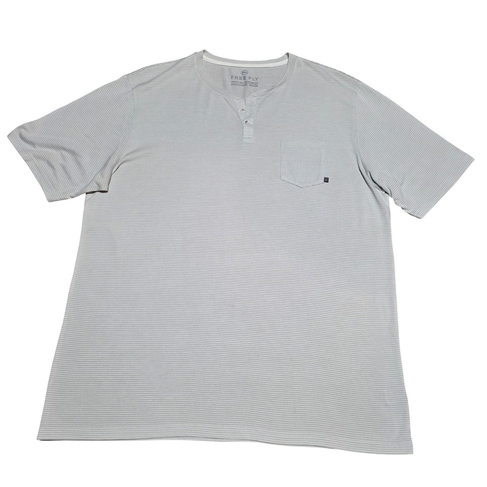Free Fly Mens 3XL Performance Bamboo Henley Shirt Stripe‎ Pocket Short Sleeve